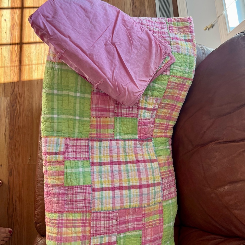 Pottery Barn Kids Pink and Green Patchwork Quilt
